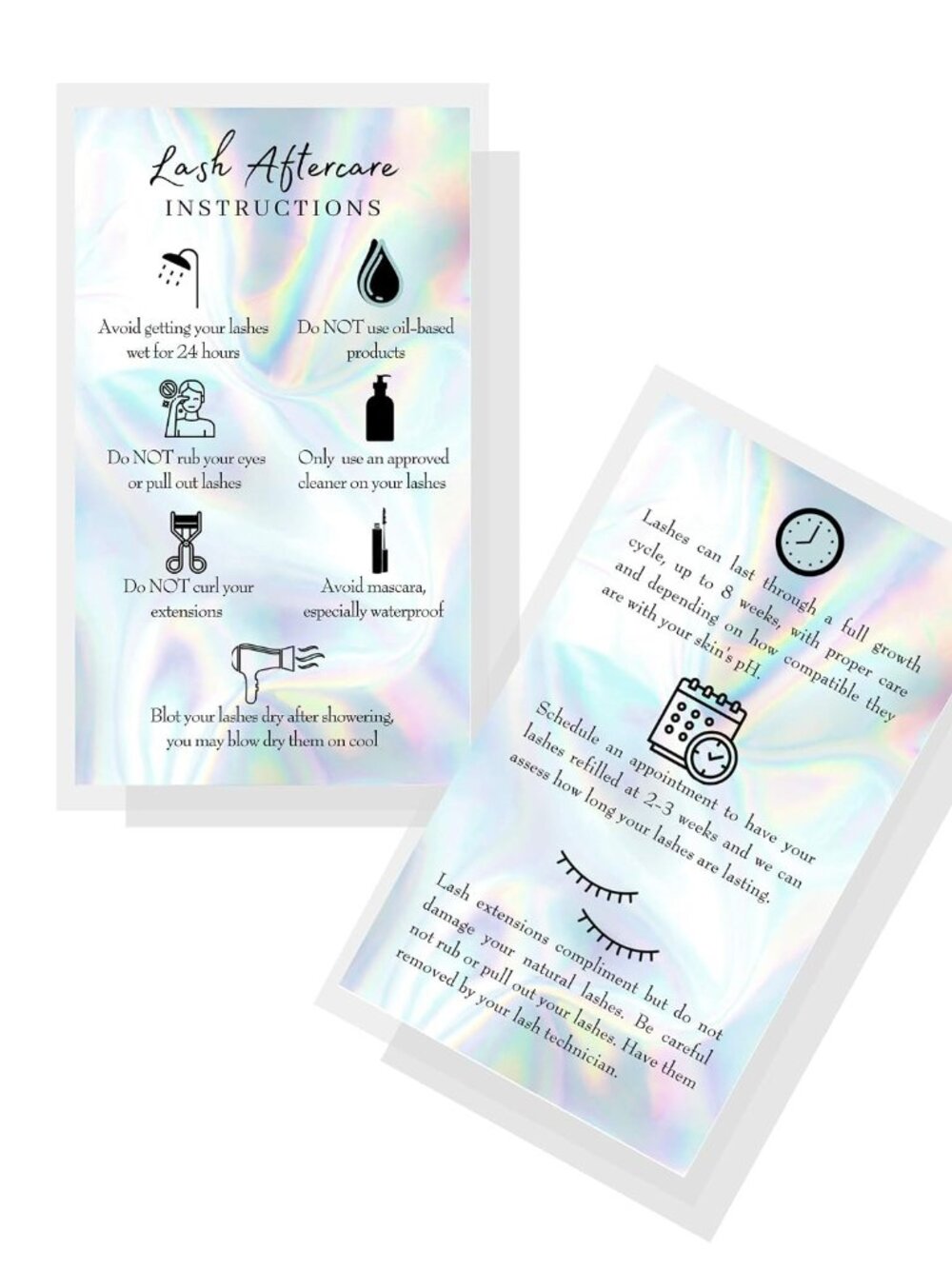 Lash Extension Aftercare Cards | 50 Pack | Business Card Size 3.5 x 2" inches Af